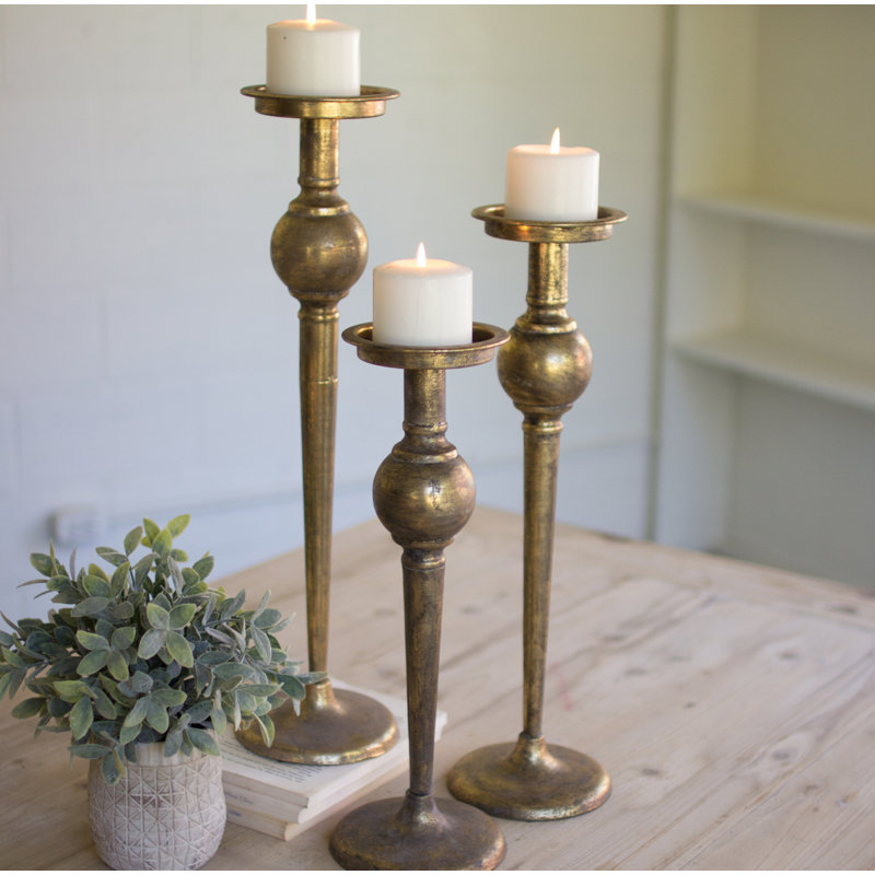 World Menagerie 3 Piece Tall Metal Candlestick Set Wayfair